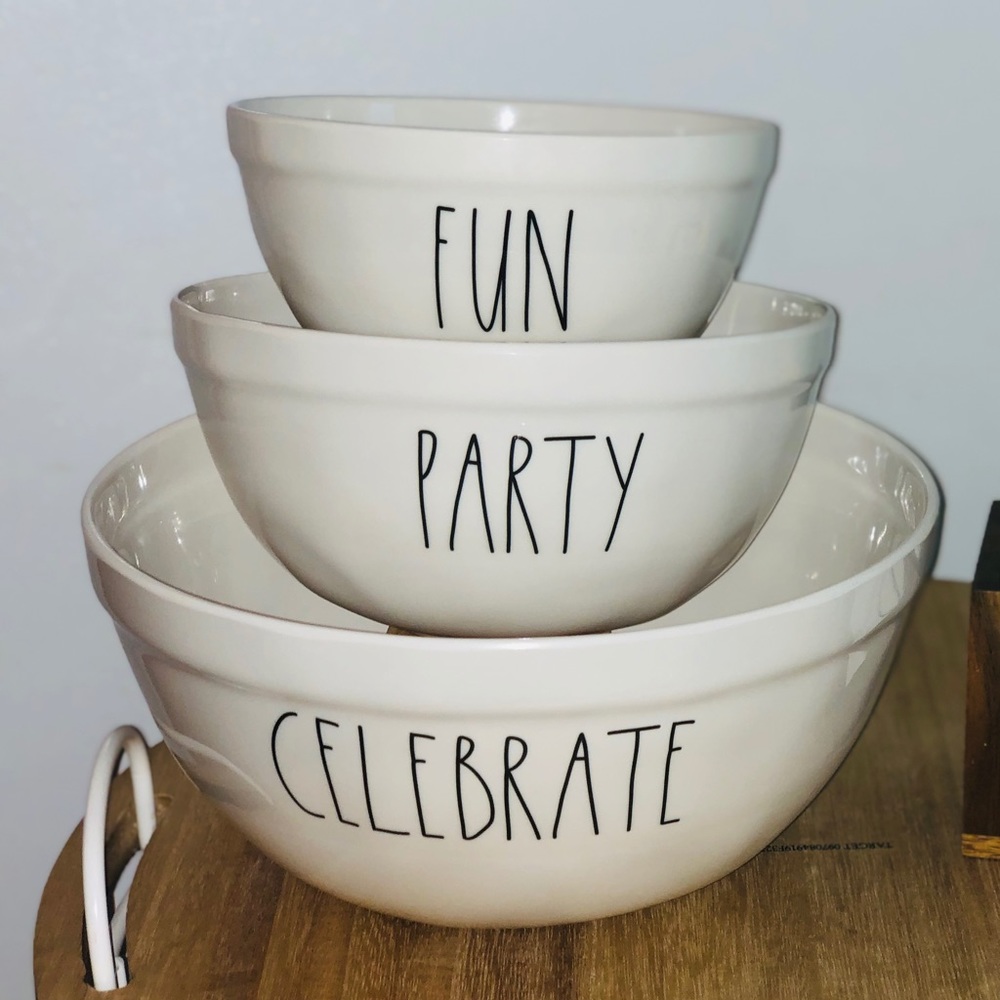 Rae Dunn set of bowls melamine party celebrate